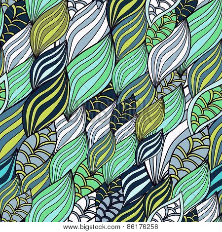 Waves organic and floral pattern seamless wallpaper