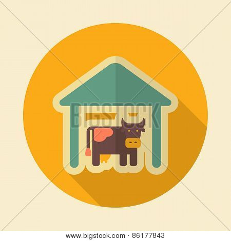Cowshed Retro Flat Icon With Long Shadow