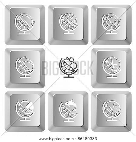 School globe set. Raster set computer keys.