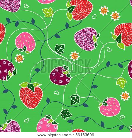 Seamless Pattern With Strawberries