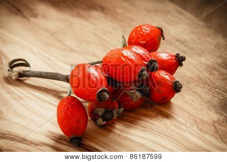 Hawthorn On Wooden Table Background