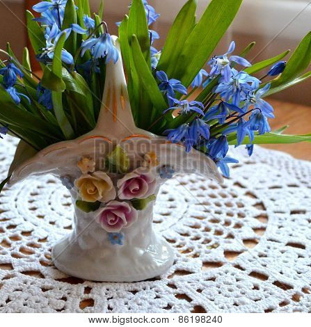 Bouquet of blue snowdrops.