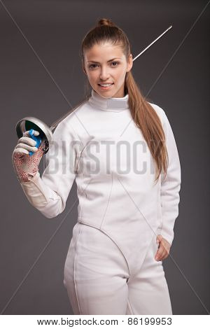 Female fencer with sword