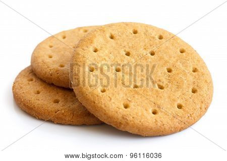 Stack Of Sweetmeal Digestive Biscuits Isolated On White.
