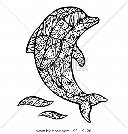 Stylized Vector Dolphin, Zentangle