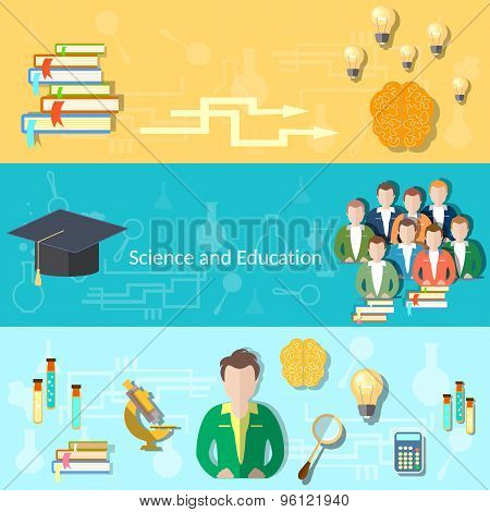 Science And Education, Training, Student, Brain, Thinking, College, University, vector banners