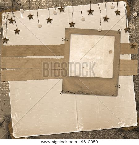 Grunge snímek z Grunge papíry s korálky a hvězdy