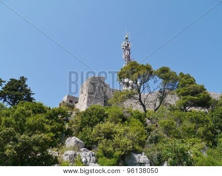 Ruin of St Michael castle and a transmission station