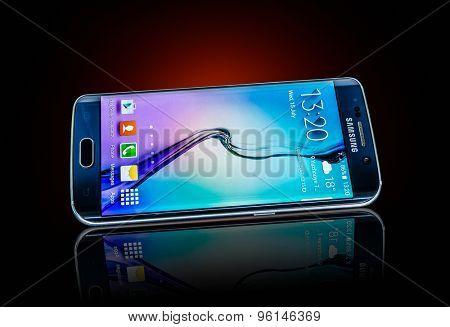 MOSCOW, RUSSIA- JULY 15, 2015: Samsung Galaxy S6 Edge. Android smartphones manufactured and marketed by Samsung Electronics. Illustrative editorial only.