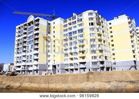 Construction Of Modern House With Hoisting Crane
