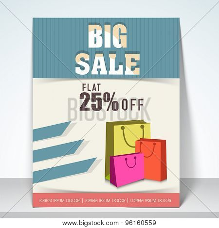 Big sale flyer with flat 25% off with shopping bags, place holder and mailer.