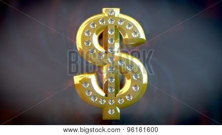 Gold Dollar Sign With Diamonds