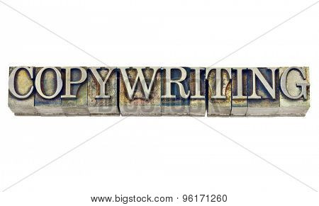 copywriting word - isolated word in grunge vintage letterpress metal type stained b\y inks