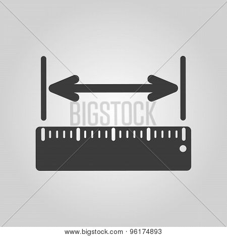 The width measurement icon. Ruler and straightedge, scale symbol. Flat