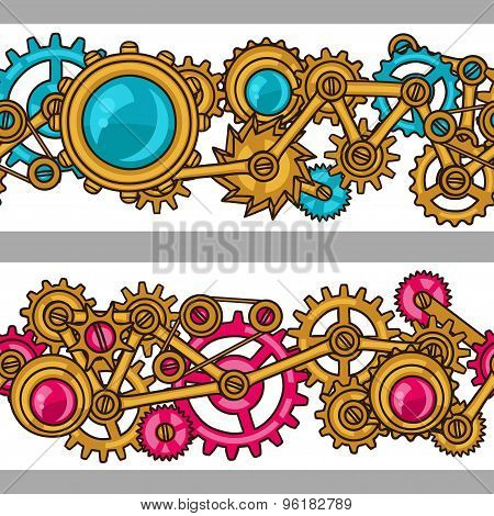 Steampunk seamless pattern of metal gears in doodle style