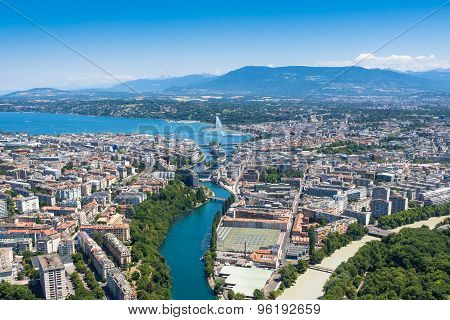Aerial View Of  Geneva City In Switzerland