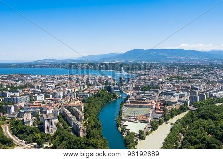 Aerial View Of  Geneva City In Switzerland
