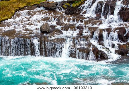 The beautiful Hraunfossar falls