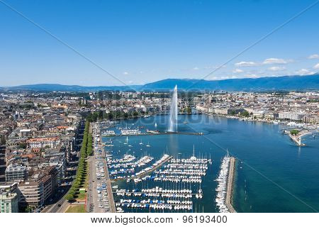 Aerial View Of Leman Lake -  Geneva City In Switzerland
