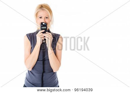 Woman and flash meter