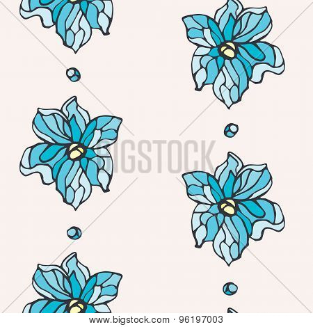 Seamless Pattern With Blue Flowers