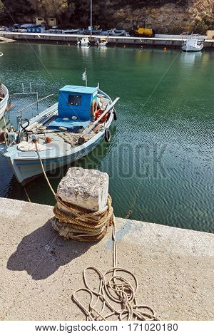 Boat at the port of Limenaria, Thassos island, East Macedonia and Thrace, Greece