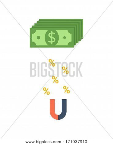 Commision Extracted By Magnet. Banking and credit vector flat concept.