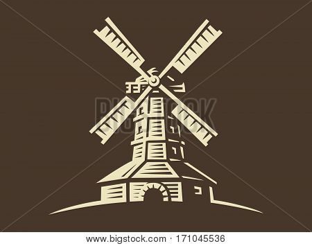 Mill - vector illustration, design on dark background