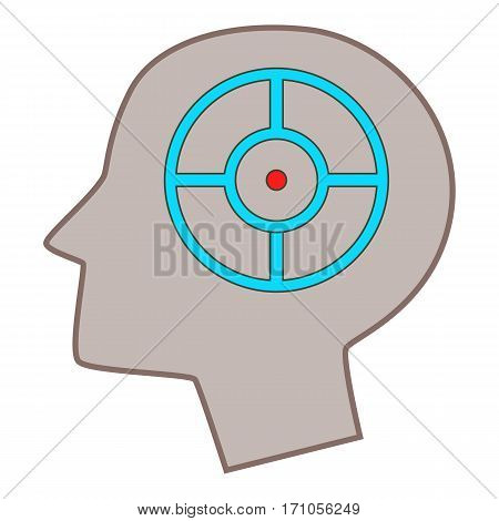 Head silhouette with target inside icon. Cartoon illustration of head silhouette with target inside vector icon for web