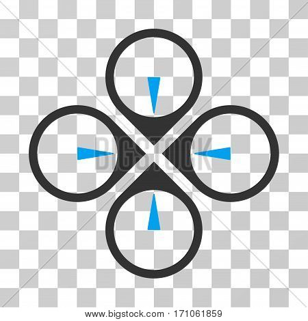 Fly Drone icon. Vector illustration style is flat iconic bicolor symbol blue and gray colors transparent background. Designed for web and software interfaces.