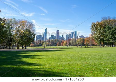 Great Lawn Located In The Heart Of Central Park During The Fall