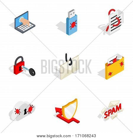 Computer security icons set. Isometric 3d illustration of 9 computer security vector icons for web