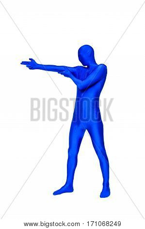 Mysterious Blue Man In Morphsuit Shows The Firing Of Guns