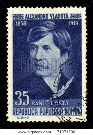 ROMANIA - CIRCA 1958: A stamp printed in Romania shows Alexandru Vlahuta, romanian writer, circa 1958