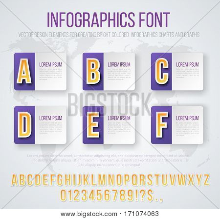 Business Violet Colored Bright Infographics Vector Font Set for Options. Template for brochure, business charts, web design and posters