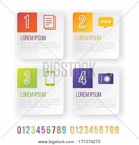 Rectangle Style Colored Bright Infographics Vector Numbers Set for Options. Template for brochure, business charts, web design and posters