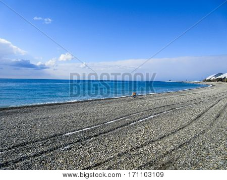 View From The Shore Of The Sea In Winter Sunny Day
