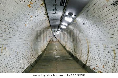 Greenwich foot tunnel. Old tunnel built in 1902 to cross from north to south of the River Thames and still in fulll operation having just had some restoration.