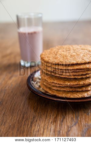 Smoothie And Biscuits On A Wooden Table