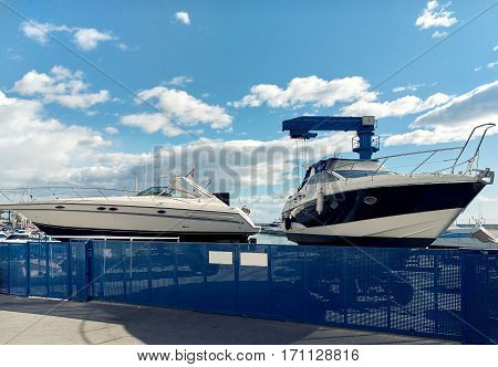 Yachts in a harbor of Dehesa de Campoamor in a sunny day. Province of Alicante. Spain