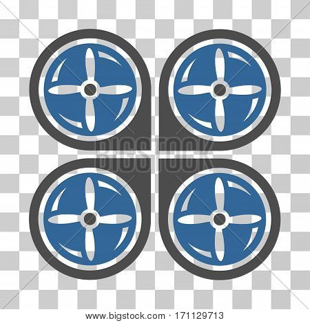 Nanocopter Screws Rotaion icon. Vector illustration style is flat iconic bicolor symbol cobalt and gray colors transparent background. Designed for web and software interfaces.