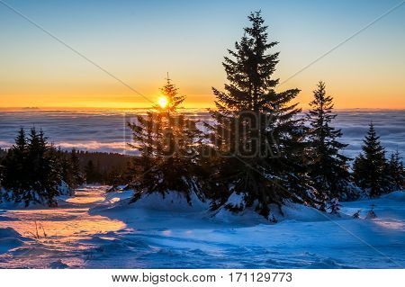 Winter sunset in Kopaonik mountain range, Serbia