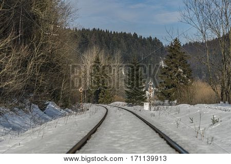 Railway Track Near Village Dedinky In Slovakia
