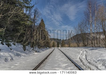 Railway Track Near Village Dedinky In Slovakia