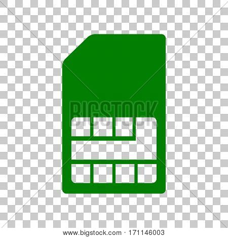 Sim card sign. Dark green icon on transparent background.