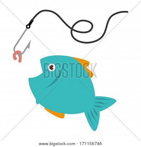 colorful fish animal marine with fish hook vector illustration