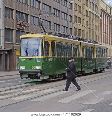 Helsinki, Finland - March, 14, 2016: tram in Helsinki, Finland