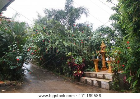 houses for spirits after the rain in Thailand