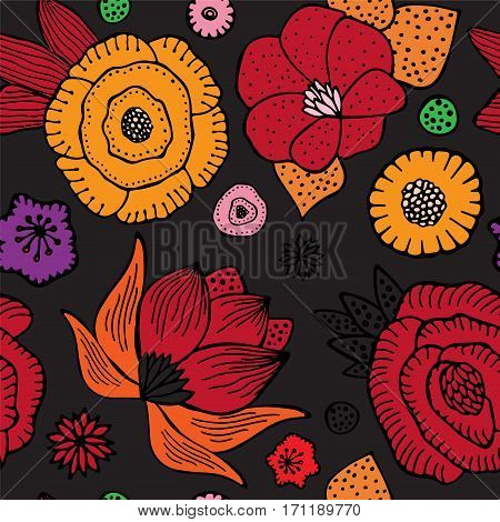 stock vector seamless flower doodle pattern. abstract art background