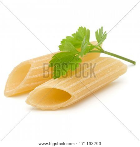 Italian pasta isolated on white background. Pennoni. Penne rigate.